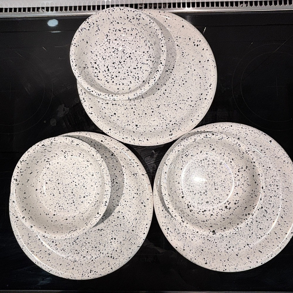 Vintage Corning Stoneware Speckled Dinnerware Japan Plates & Bowls Set 6‎ Pieces
